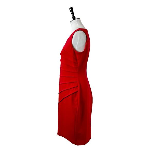 Calvin Klein Sheath Dress Sunburst Ruched Sleeveless Red Crimson Women’s Size 8 - Picture 5 of 15